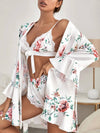 Floral Silk 3-Piece Nightgown Set