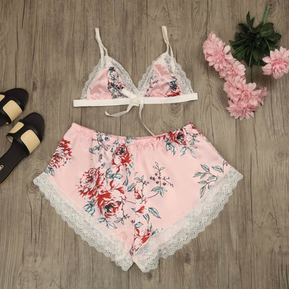 Floral Silk 3-Piece Nightgown Set