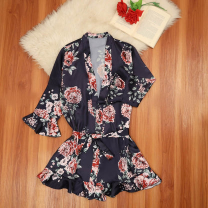 Floral Silk 3-Piece Nightgown Set