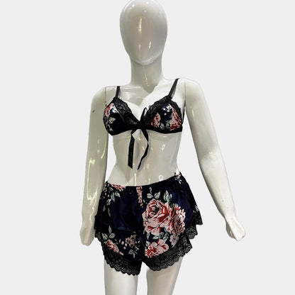 Floral Silk 3-Piece Nightgown Set
