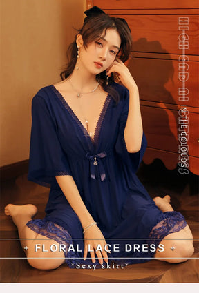 Sexy & Elegant Lace Nightgown - Deep V-Neck Mesh Sleepwear for Women.