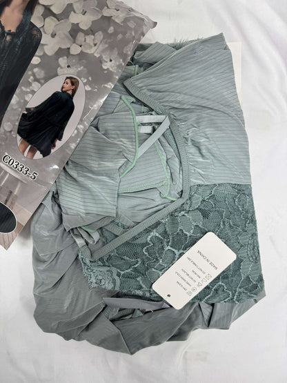Ice Silk short  Nightgown- 3 Piece Nightwear Set
