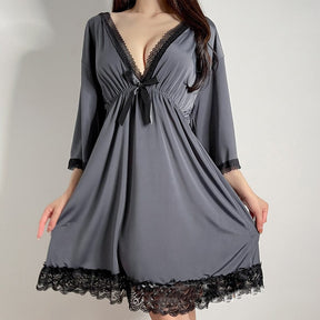 Sexy & Elegant Lace Nightgown - Deep V-Neck Mesh Sleepwear for Women.