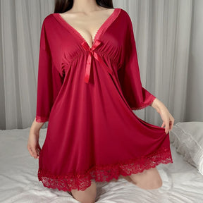 Sexy & Elegant Lace Nightgown - Deep V-Neck Mesh Sleepwear for Women.