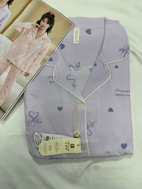 Custom Heart Shaped Silk Satin Pajama Set  | Cute & Luxury Long Sleeve Sleepwear for Women