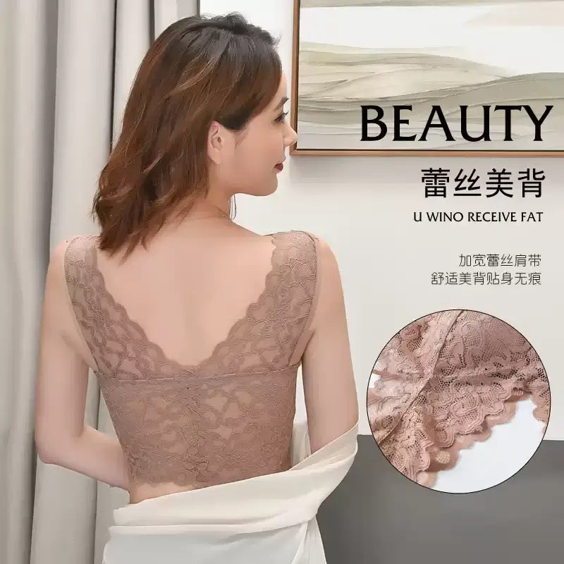 Breathable Sexy Lace Bra for Women - Wire-Free Push-Up Bralette- Seamless Beauty Back Vest Underwear.