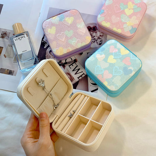 Mini Heart Print Jewelry Storage Box.