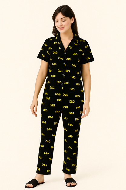 "Black D&G Printed Ladies Pajama Set.