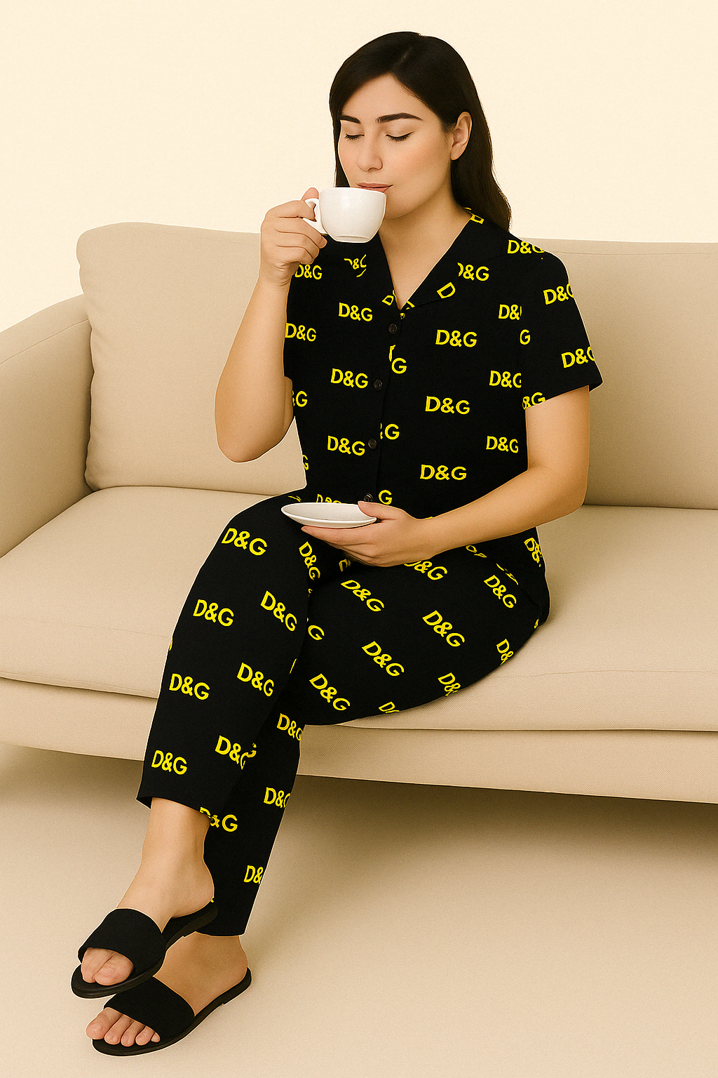 "Black D&G Printed Ladies Pajama Set.