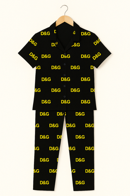 "Black D&G Printed Ladies Pajama Set.