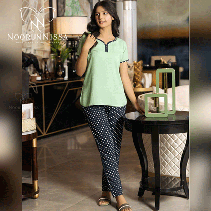 Polka Dot Pajama Shirt Set .