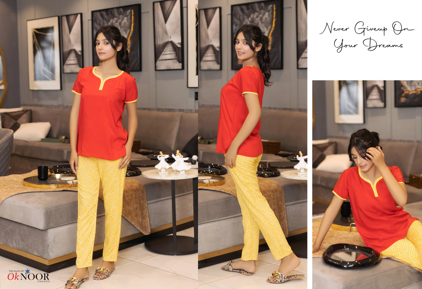 Red & Yellow Pajama Shirt Set