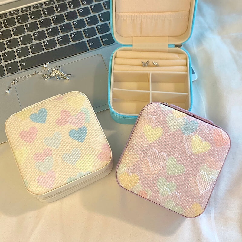 Mini Heart Print Jewelry Storage Box.