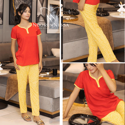 Red & Yellow Pajama Shirt Set