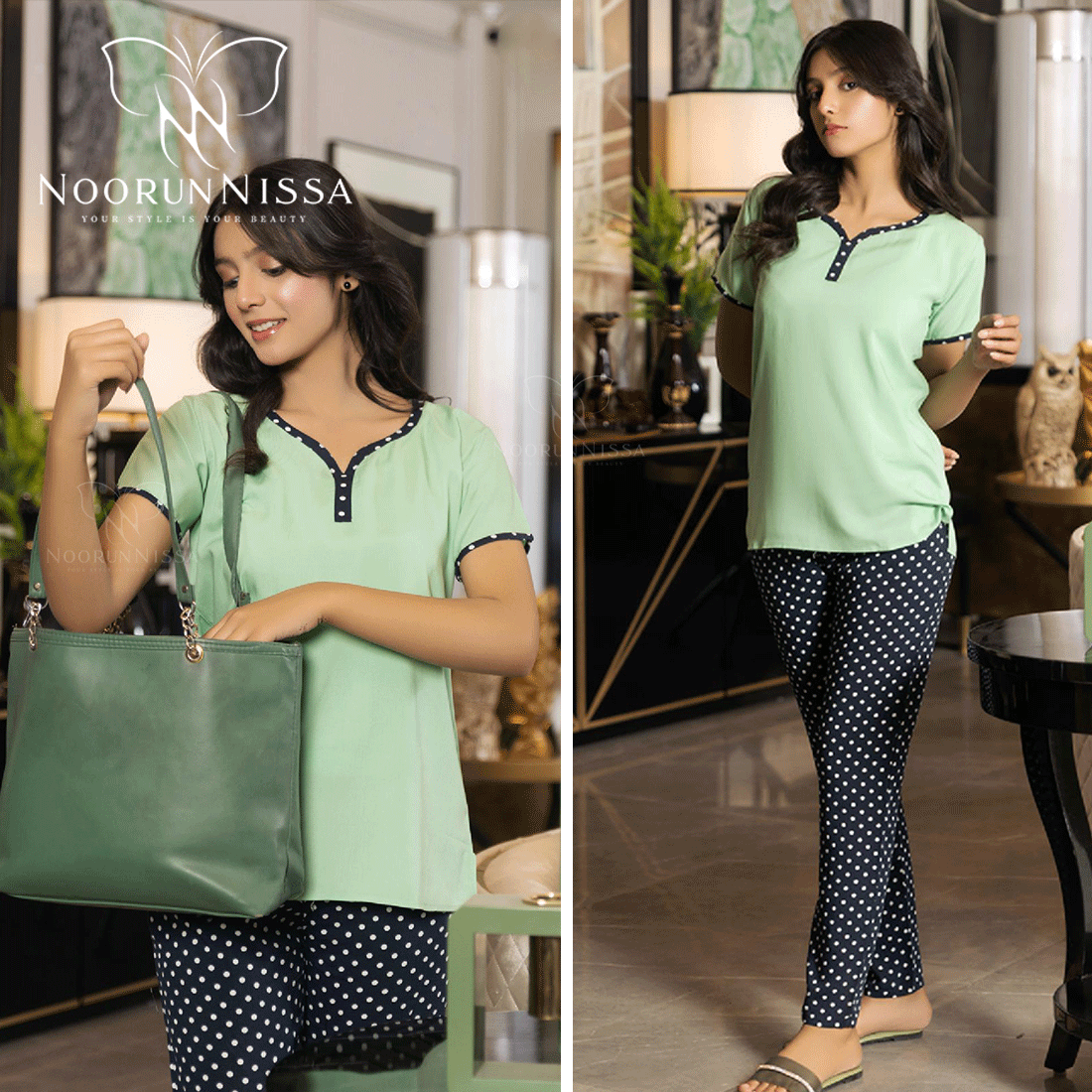 Polka Dot Pajama Shirt Set .