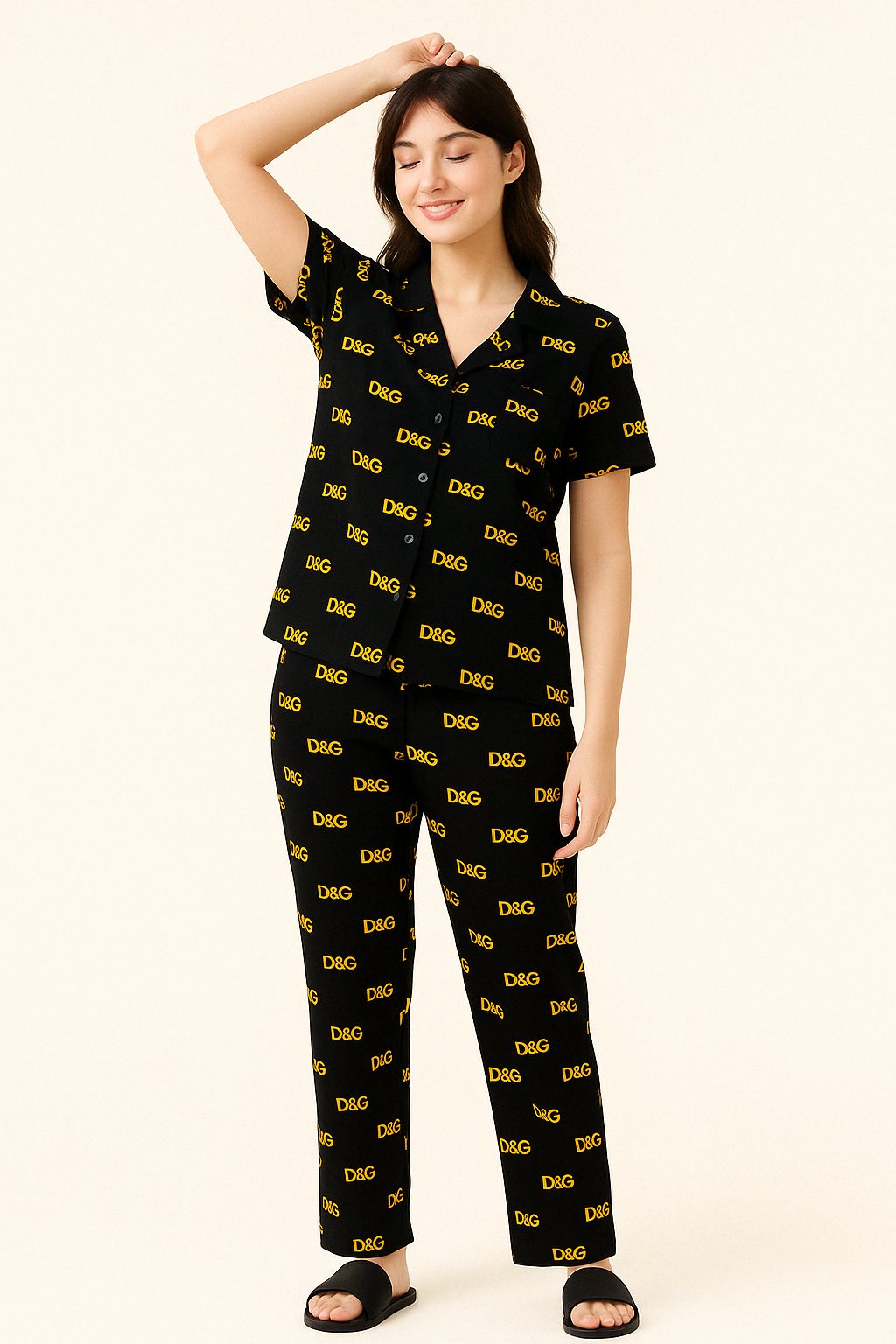 "Black D&G Printed Ladies Pajama Set.