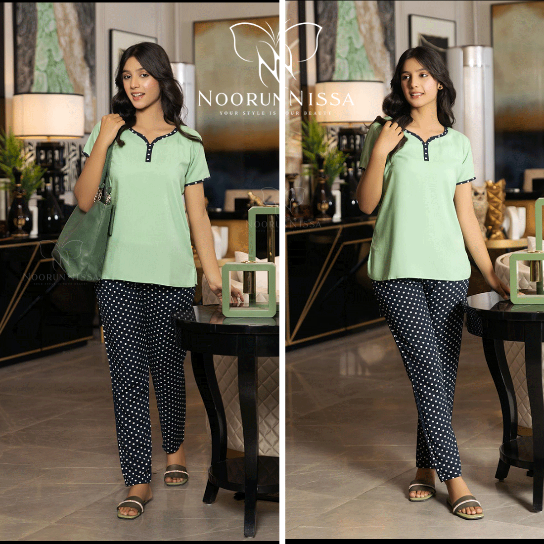 Polka Dot Pajama Shirt Set .