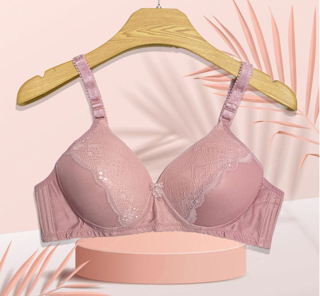 Elegant Nude Lace Padded Bra .