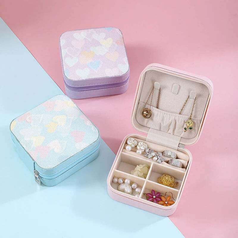Mini Heart Print Jewelry Storage Box.