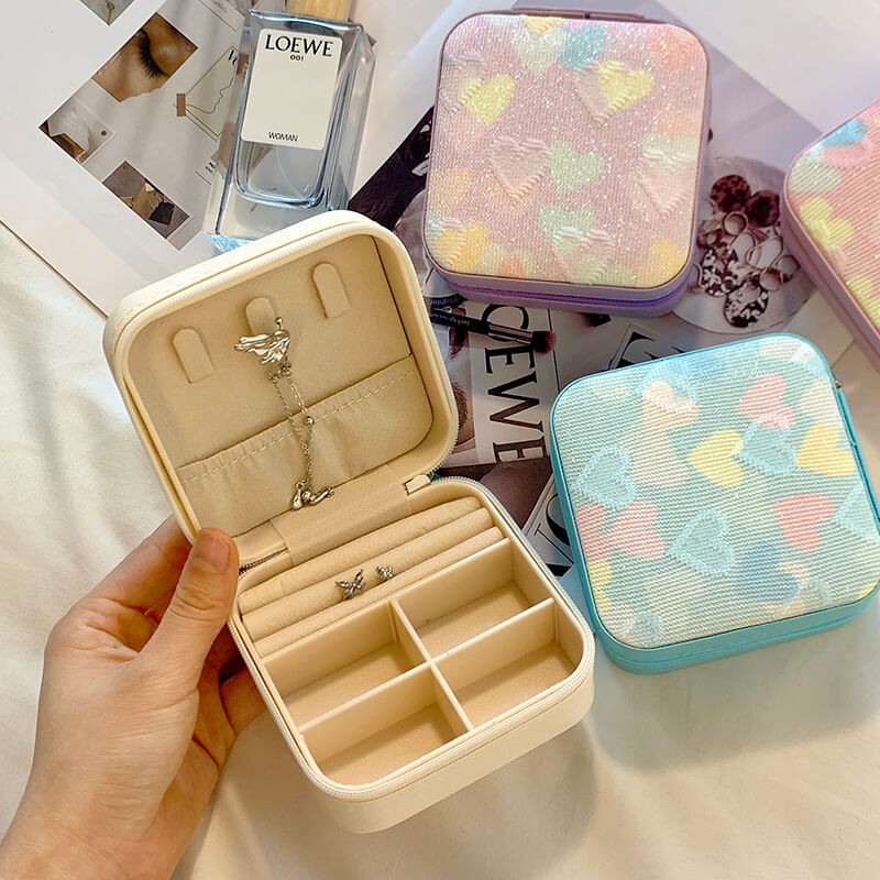 Mini Heart Print Jewelry Storage Box.