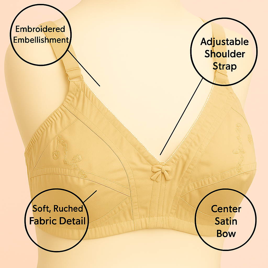 ( 𝐏𝐚𝐜𝐤 𝐨𝐟 𝟑 ) Embroidered Full Coverage Cotton Bra.