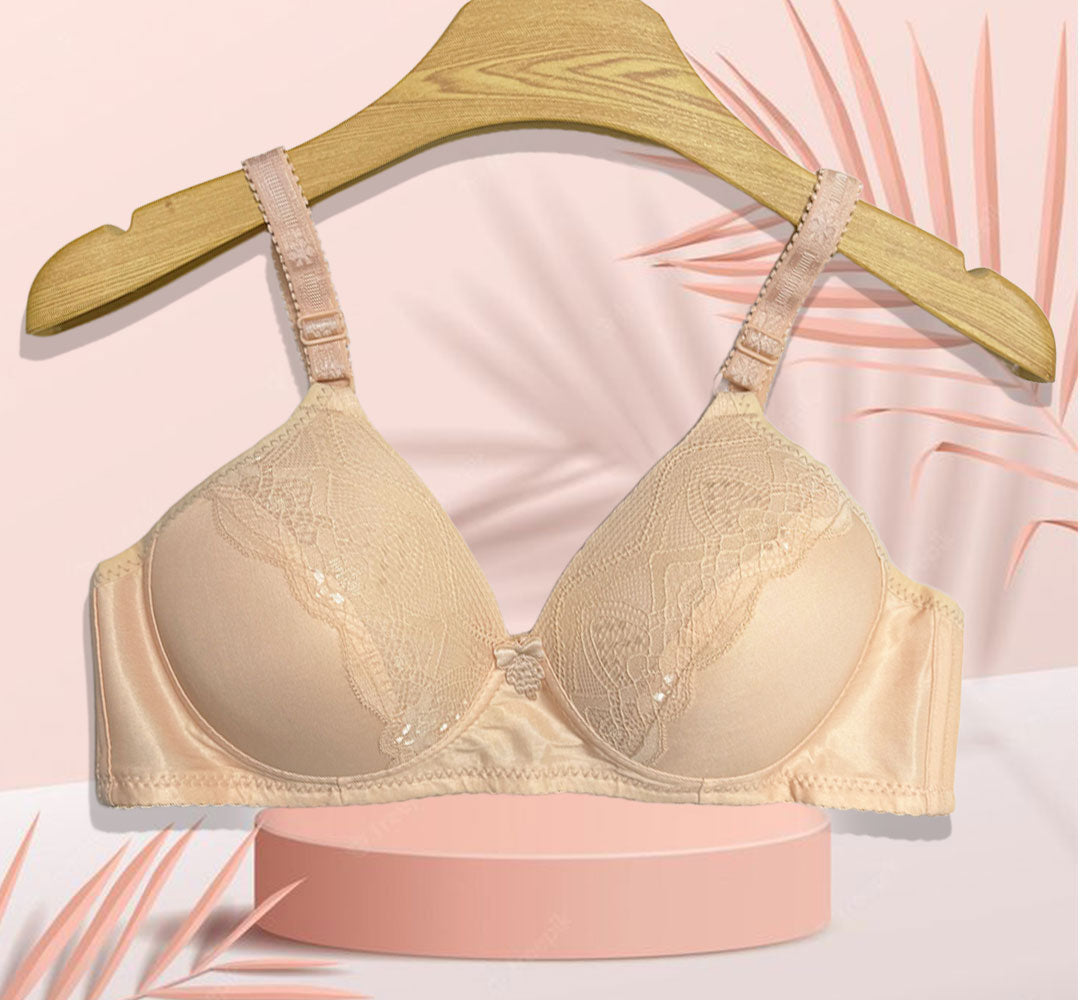 Elegant Nude Lace Padded Bra .