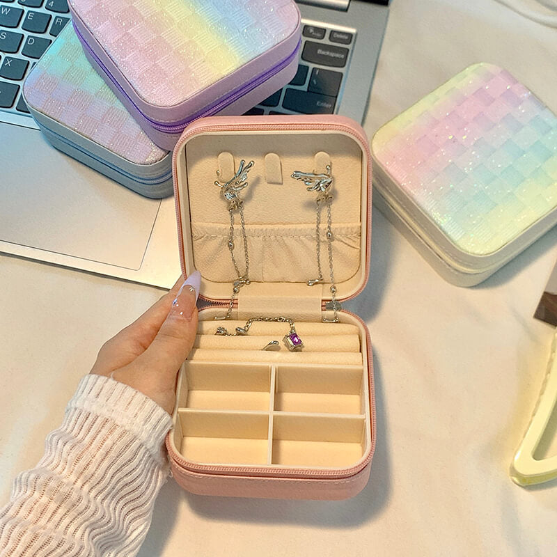 Portable Jewelry Box Jewelry Organizer Display Travel Leather Case for Women Girls Jewelry Earrings Ring Box.