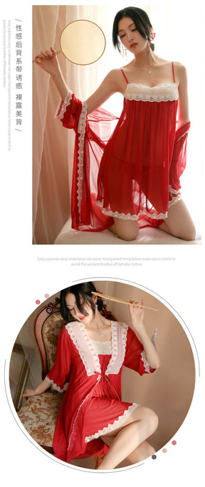 New Lace Suspender Nightdress - Elegant & Cozy Homewear for Spring & Autumn  | Feel Beautiful & Relaxed at Home.