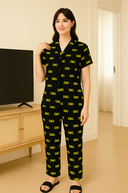 "Black D&G Printed Ladies Pajama Set.