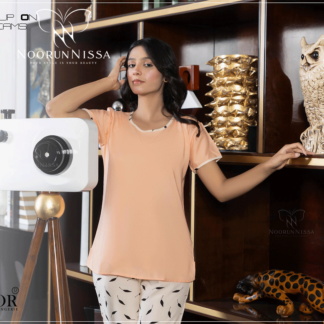 Women's Soft Cotton Pajama Shirt & Printed Trouser Set.