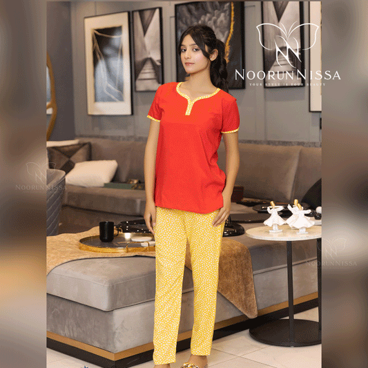 Red & Yellow Pajama Shirt Set
