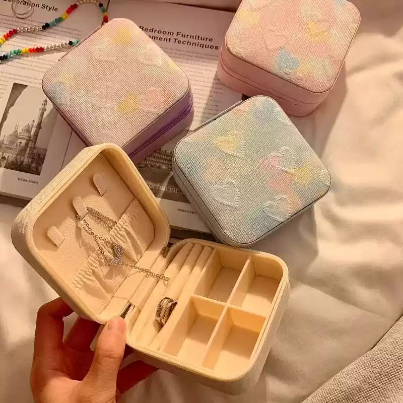 Mini Heart Print Jewelry Storage Box.