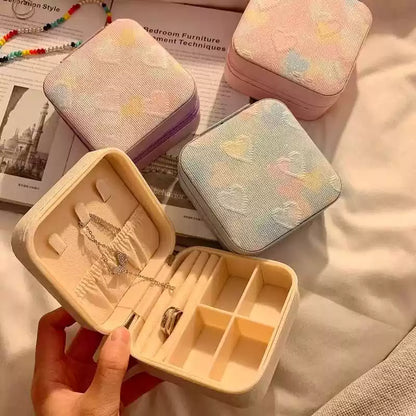 Mini Heart Print Jewelry Storage Box.