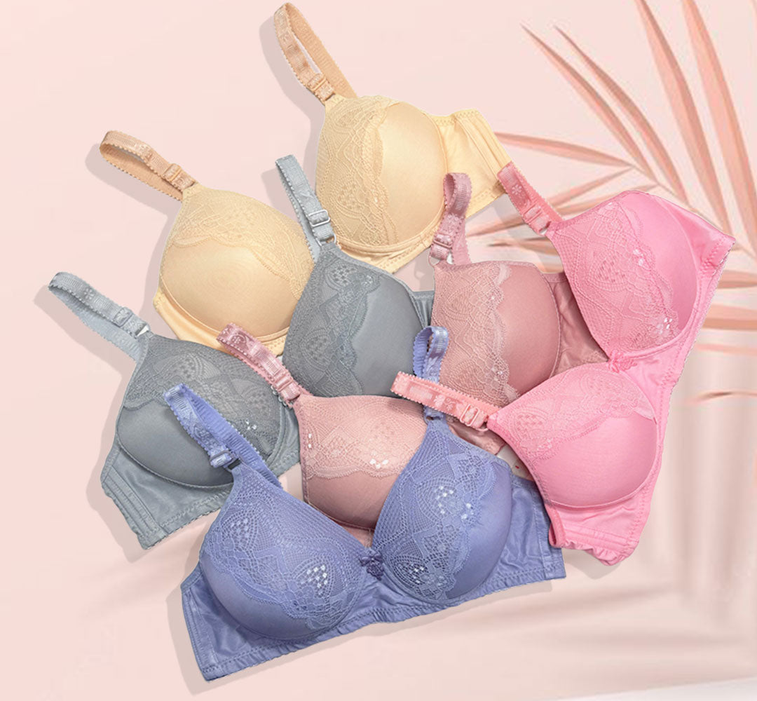 Elegant Nude Lace Padded Bra .
