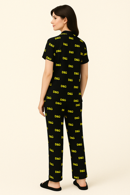 "Black D&G Printed Ladies Pajama Set.