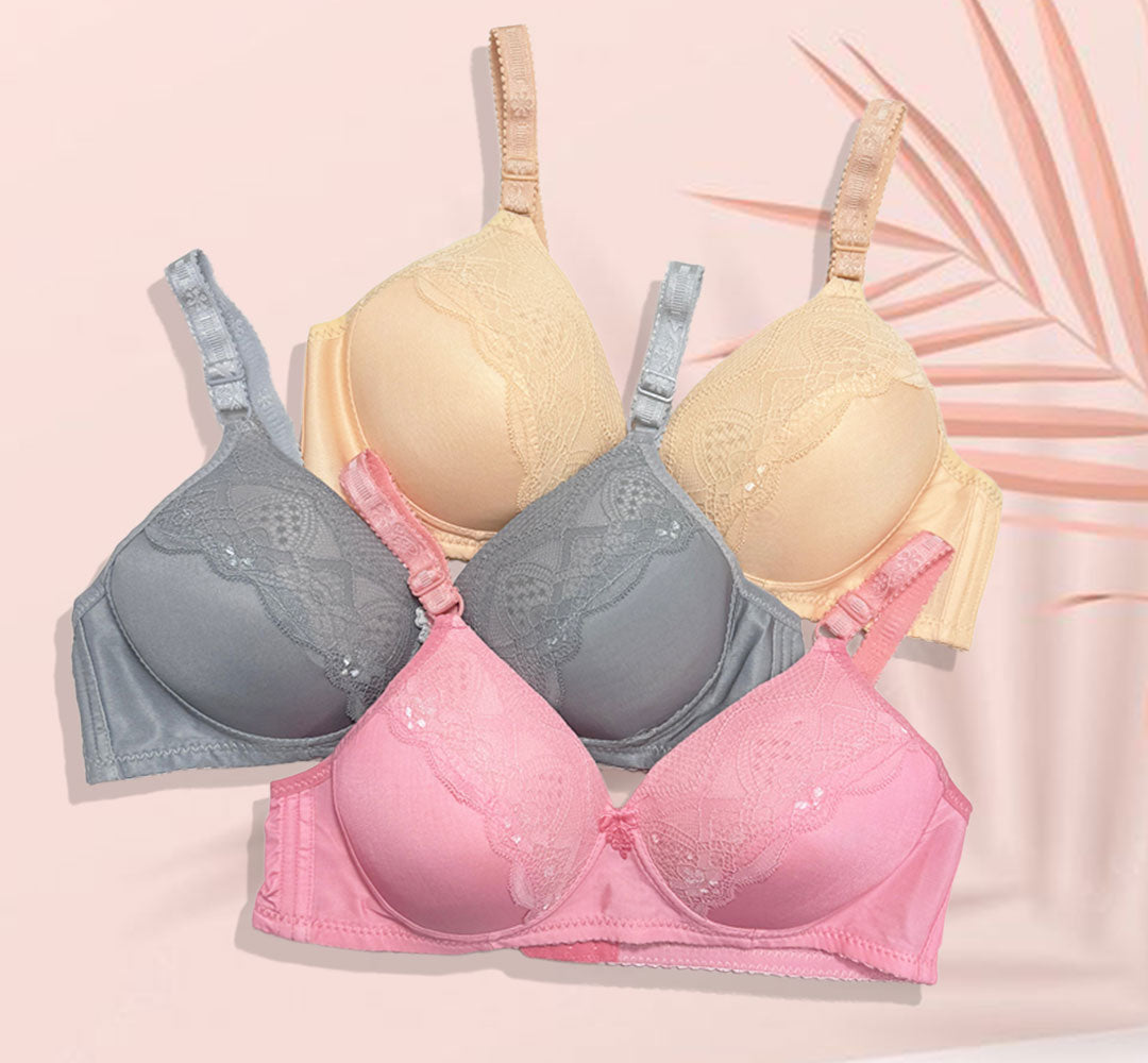 Elegant Nude Lace Padded Bra .