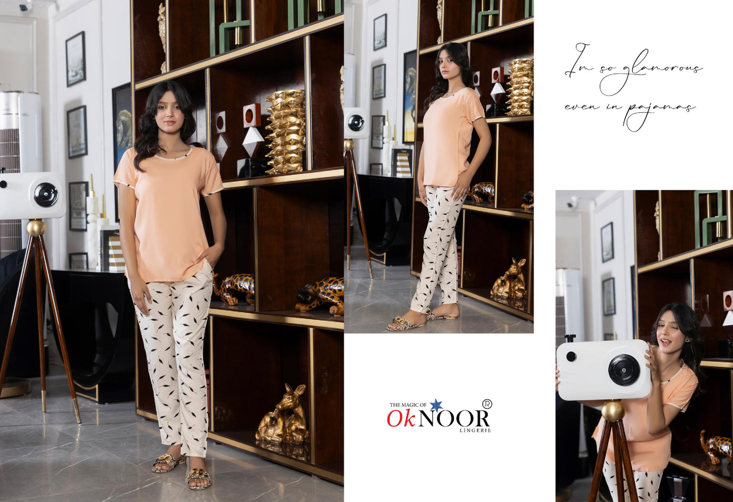 Women's Soft Cotton Pajama Shirt & Printed Trouser Set.