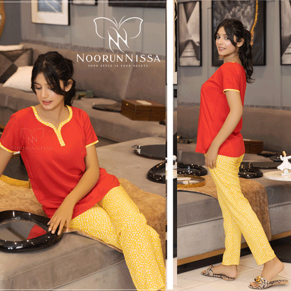 Red & Yellow Pajama Shirt Set