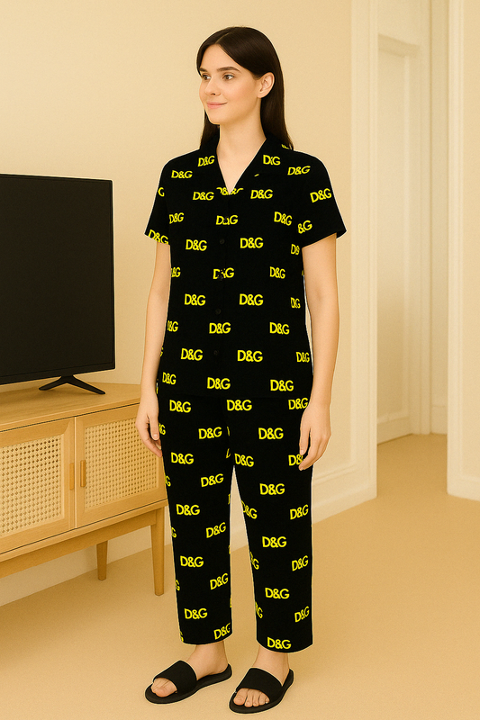 "Black D&G Printed Ladies Pajama Set.