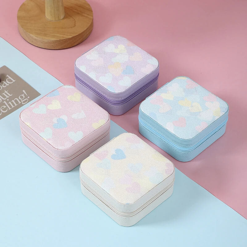 Mini Heart Print Jewelry Storage Box.