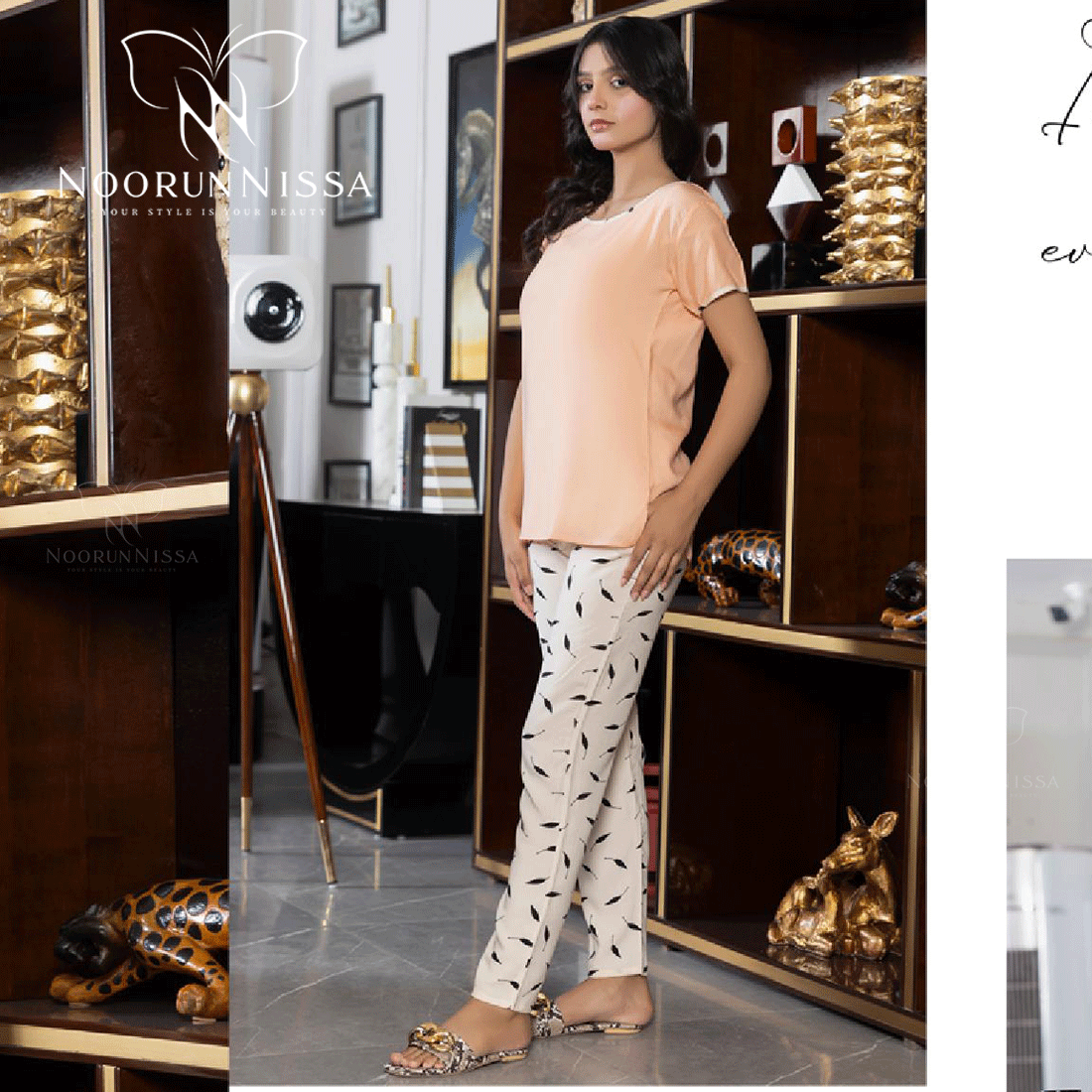 Women's Soft Cotton Pajama Shirt & Printed Trouser Set.