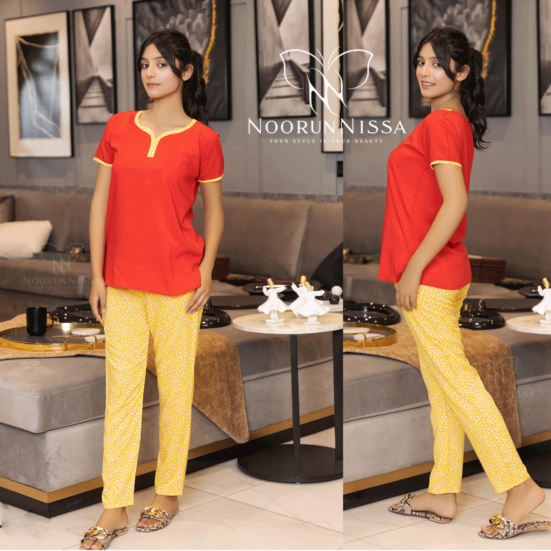 Red & Yellow Pajama Shirt Set