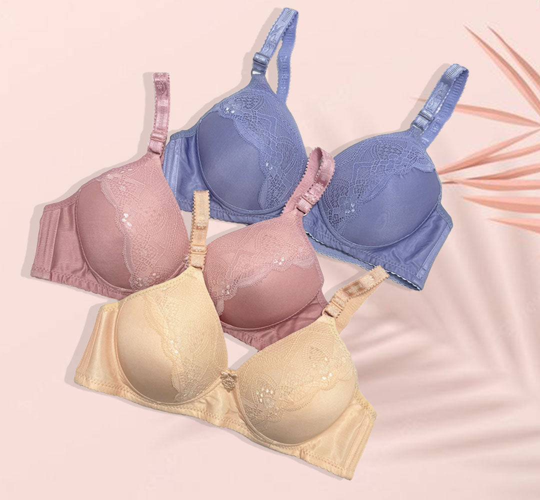 Elegant Nude Lace Padded Bra .