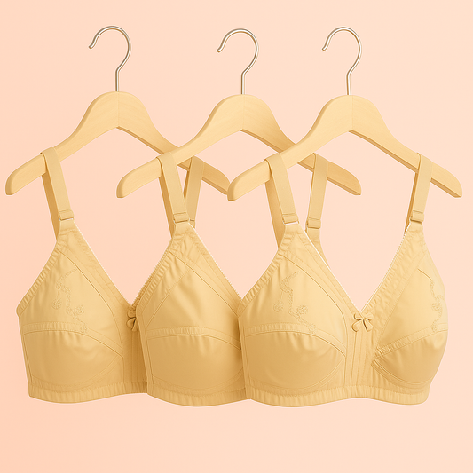 ( 𝐏𝐚𝐜𝐤 𝐨𝐟 𝟑 ) Embroidered Full Coverage Cotton Bra.