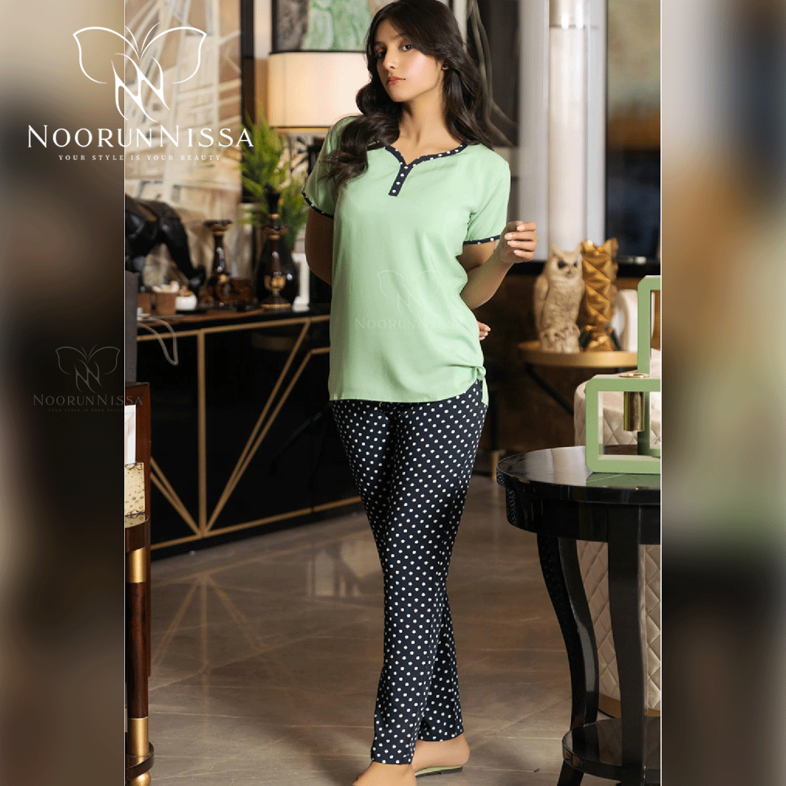 Polka Dot Pajama Shirt Set .