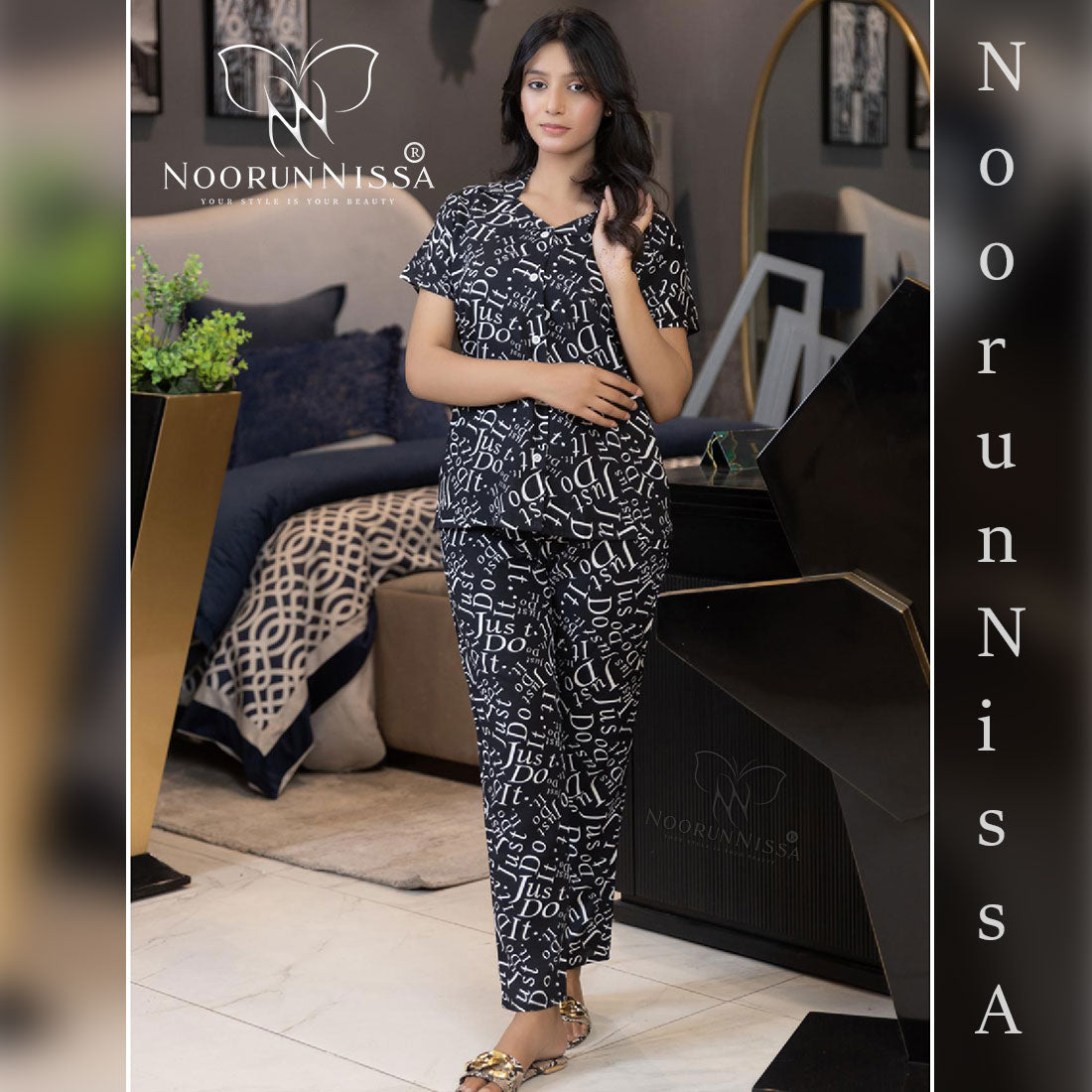 Typography Print Pajama Set.