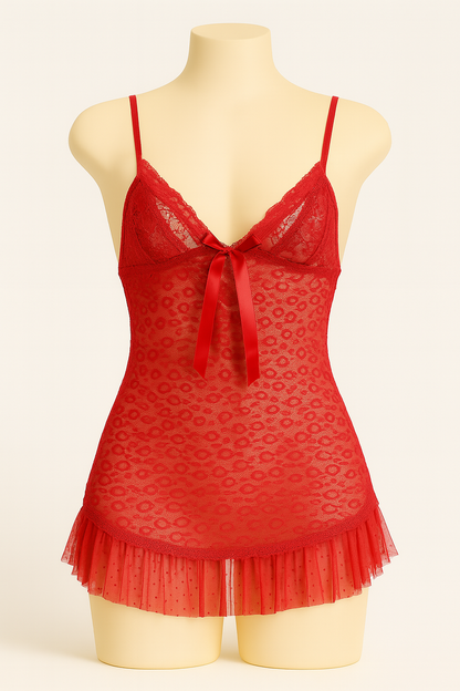 Black Transparent Lace Nighty with Bow.