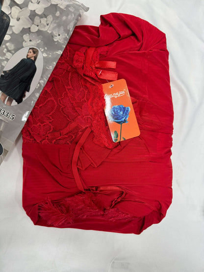 Ice Silk short  Nightgown- 3 Piece Nightwear Set