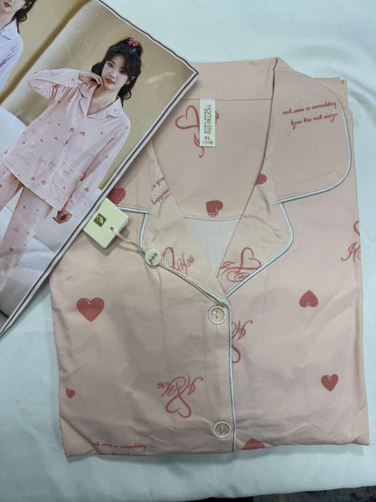 Custom Heart Shaped Silk Satin Pajama Set